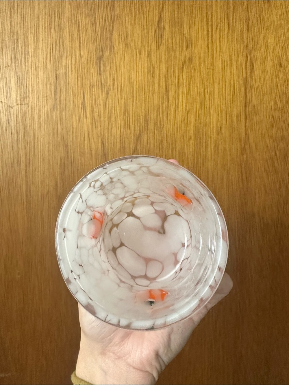 Anthropologie hand blown White Speckled Glass Tumbler with Pumpkin Accent - Picture 4 of 5